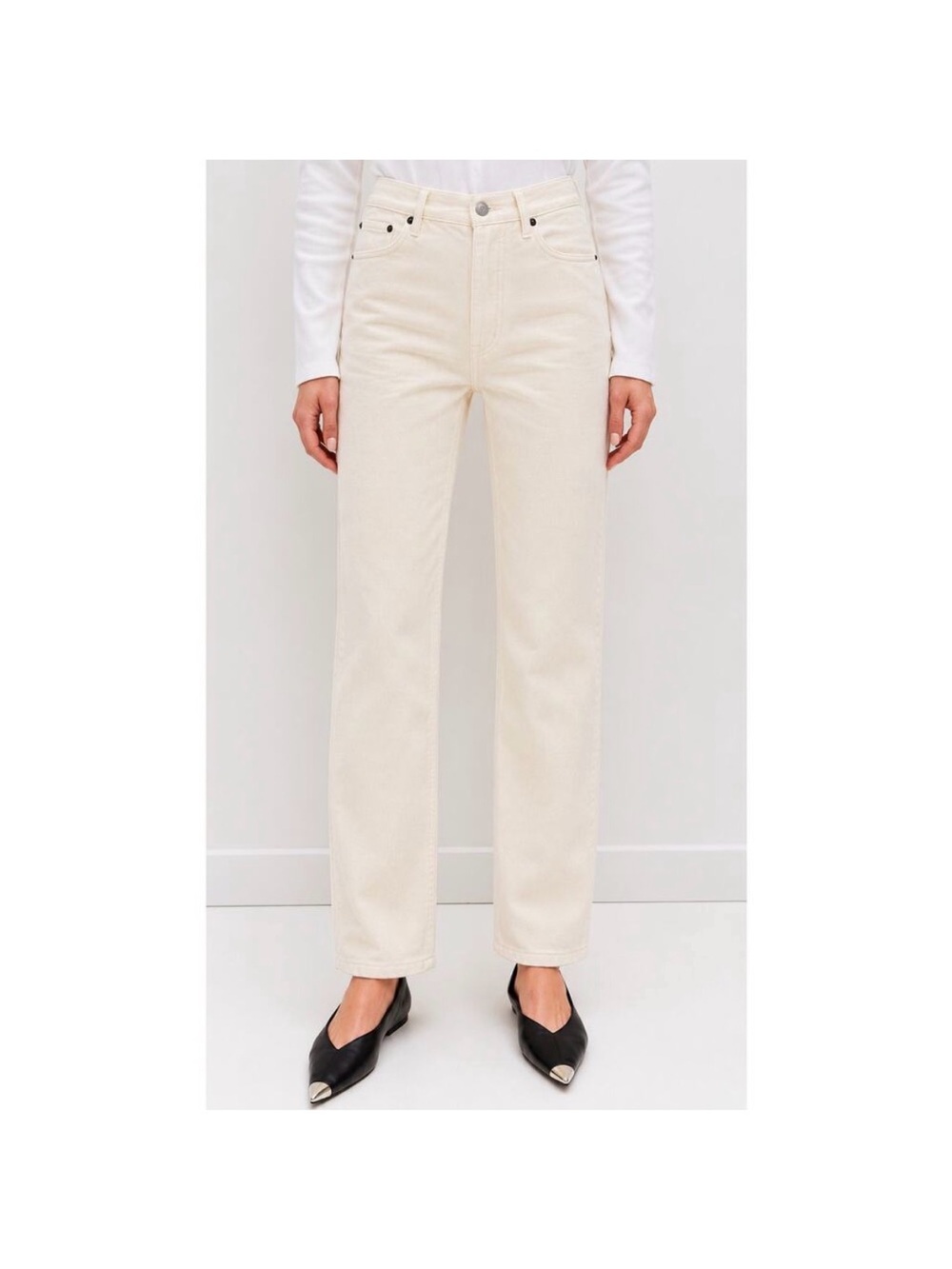 Still Here Childhood Jeans 26 Cream Button Fly Tapered Denim